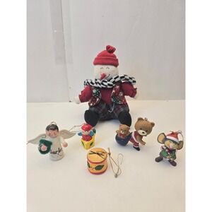 Assorted Vintage 2" Holiday Ornaments Lot Bears Angel Mouse Drum & Snowman
